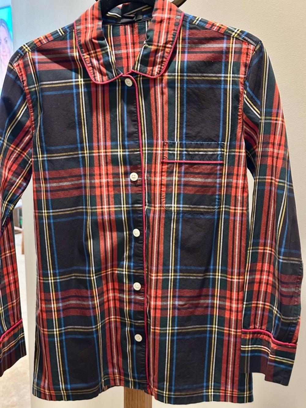 J.Crew Plaid Button Front Blouse Red Trim Cotton Preppy Tartan Shirt Classic - Picture 4 of 12
